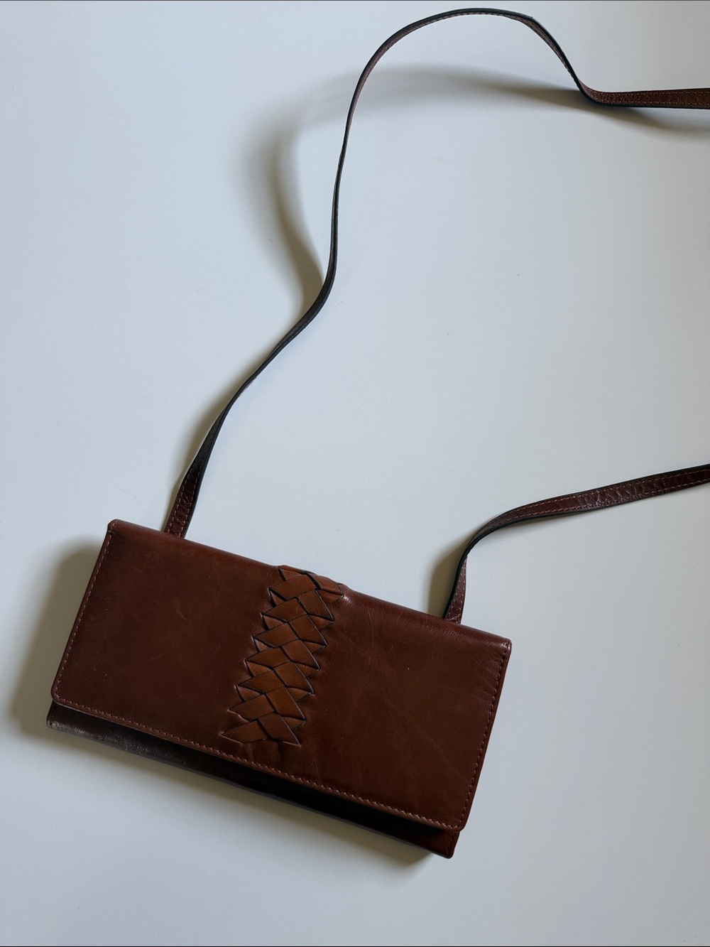 Lodis Brown Leather Braided Flap Crossbody